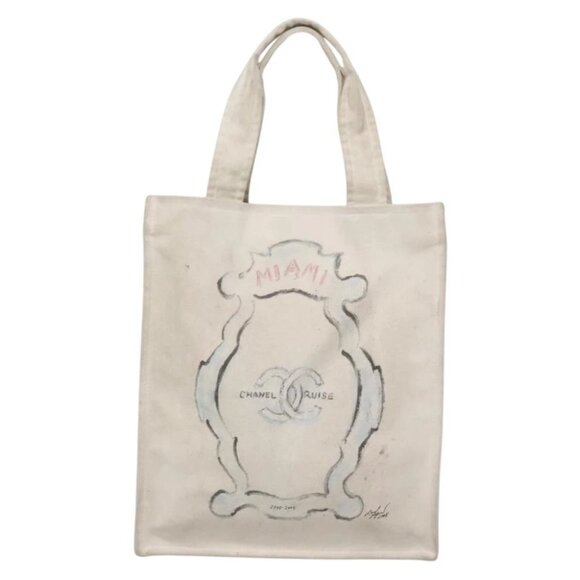 CHANEL Handbags - CHANEL COCO Mark Tote Bag Canvas White Silver CC